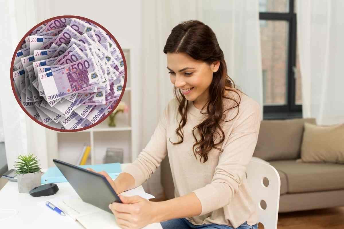 Donna al tablet e soldi