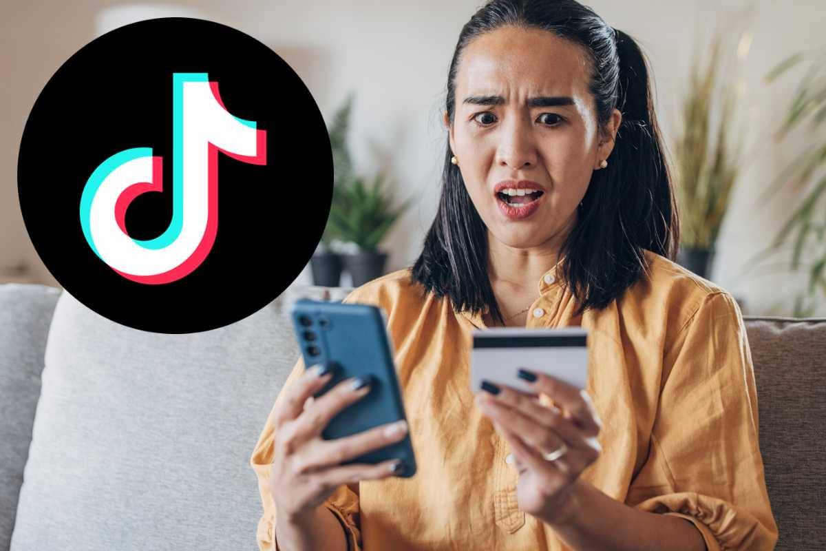 Donna con cellulare, logo TikTok