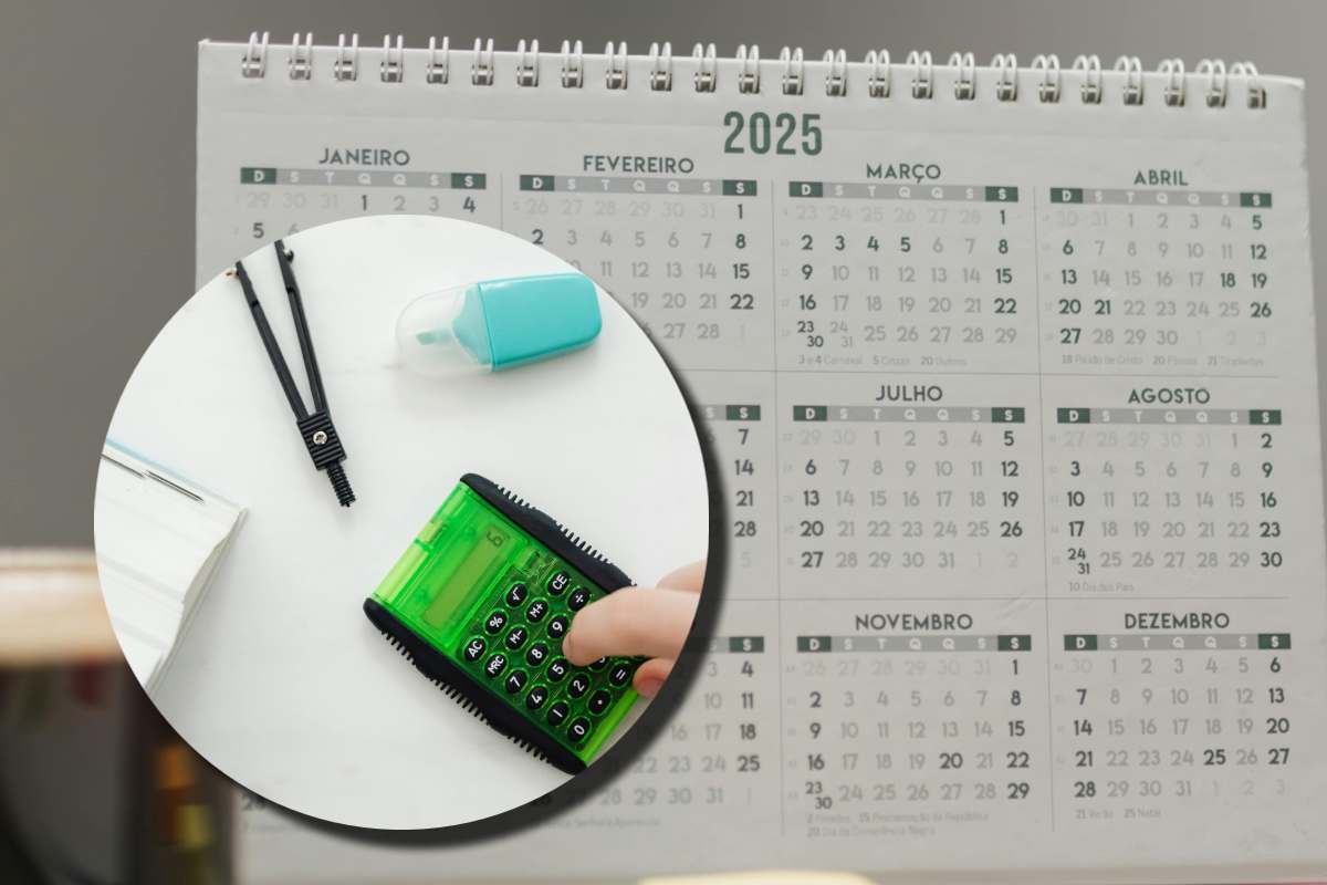 Calendario del 2025 e, in evidenza, una calcolatrice verde